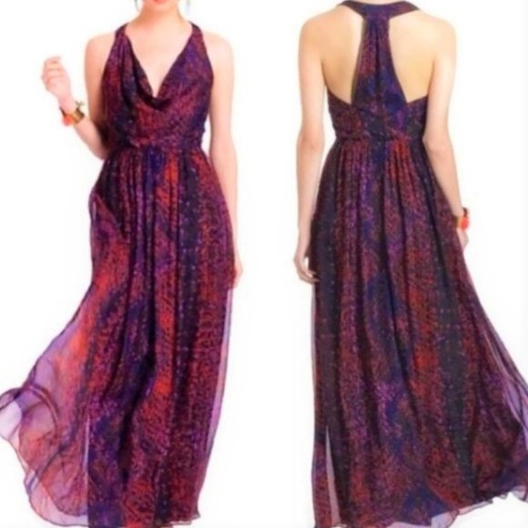 Anthropologie Patterned Silk Maxi Dress w/ T-Back Maxi- Size X-Small - LIKE NEW - Picture 2 of 6